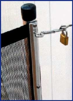 Features - Besides the obvious fact that stainless steel is much harder than other metals used by our competitors, it has several other features. First, the stainless steel spring is stronger than the other safety fence latches. Secondly, in order to improve pool safety, it is lockable. Each latch is designed to accept an optional keyed padlock. This feature will help keep your pool fence safer and help you promote drowning prevention. 

Finally, because our latch now matches our stainless steel screws, we believe that the over all look of our pool fence is much improved. 